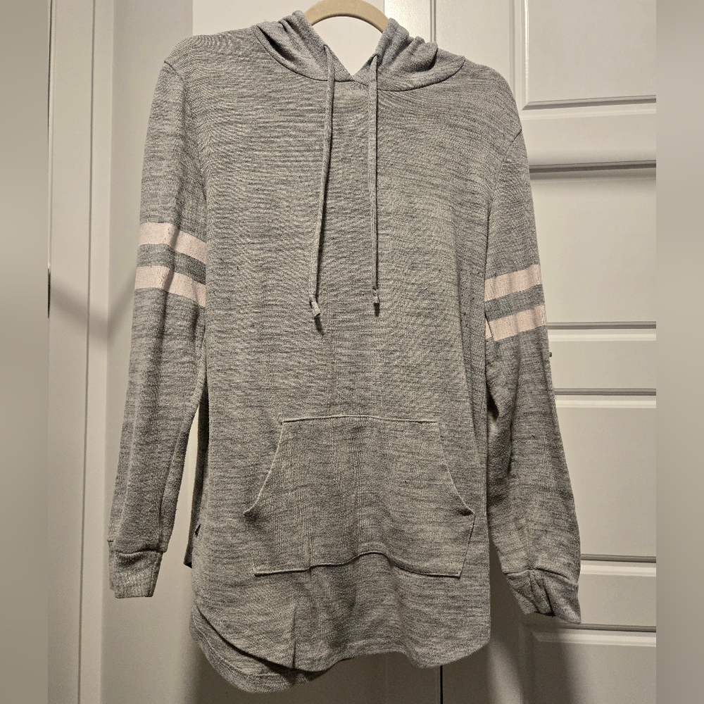 Ardene Gray Hoodie with White Striped Sleeves